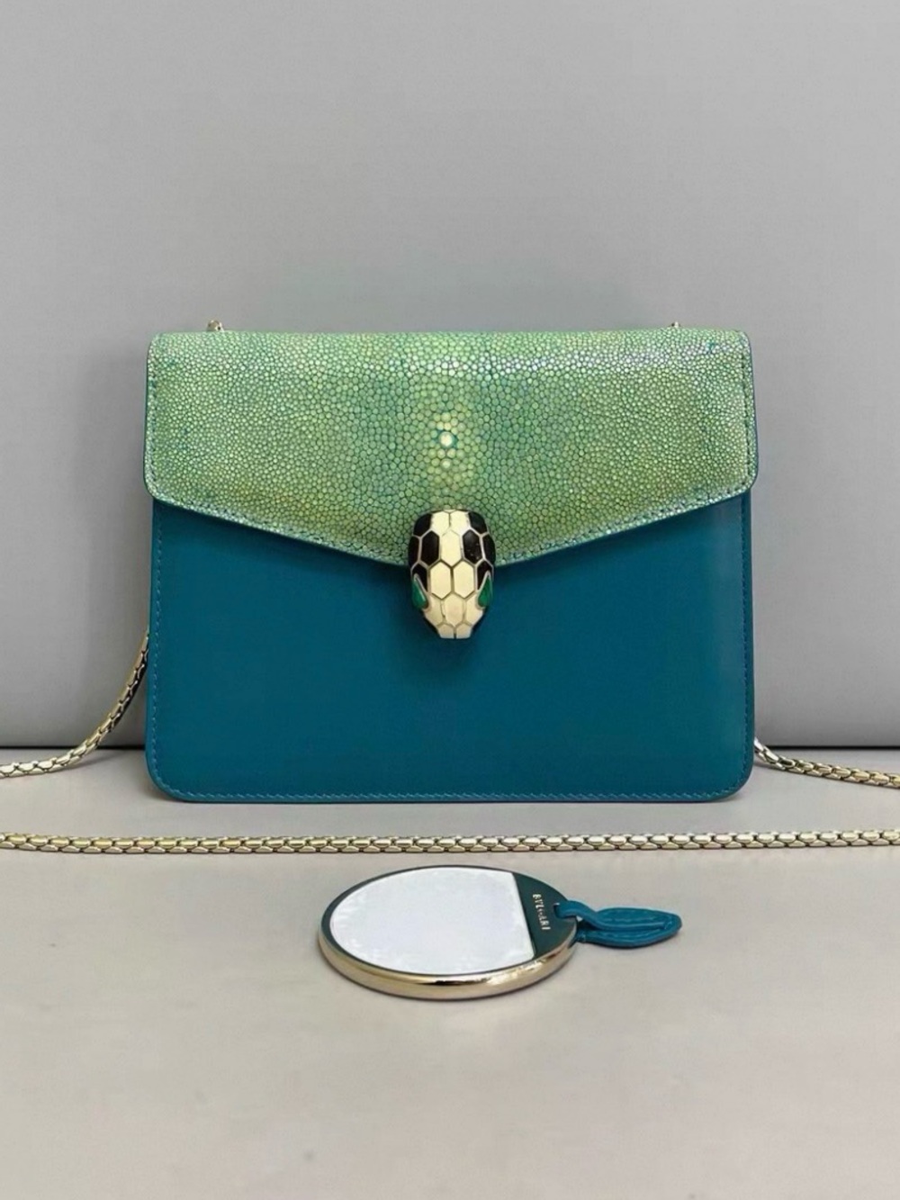 Bulgari Teal Body with Mint Flap Serpent-Head Crossbody